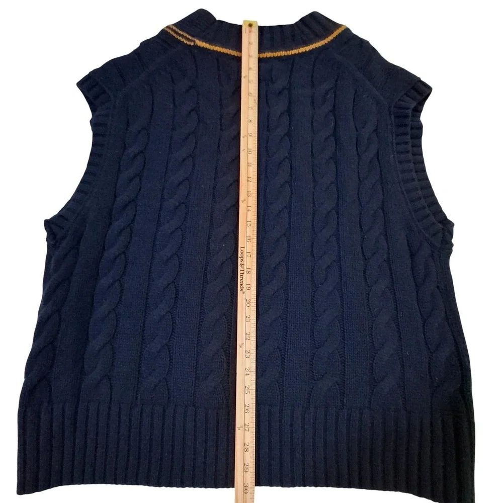 Banana Republic BR Athletics Sweater Vest Men's XL Navy Cable Knit Wool Cashmere